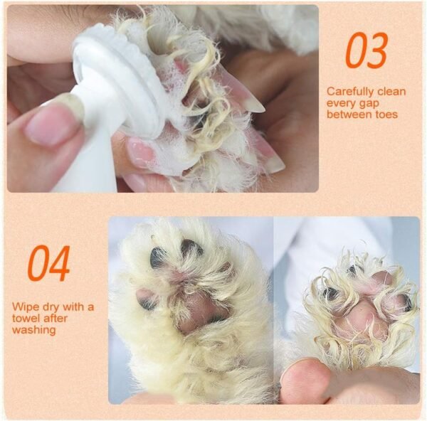Fournitures de soin des griffes, sans eau, sans lavage, soin de nettoyage des pieds de chien avec tête de brosse de nettoyage portable attachée pour chiens chats pour animalerie à domicile – Image 5