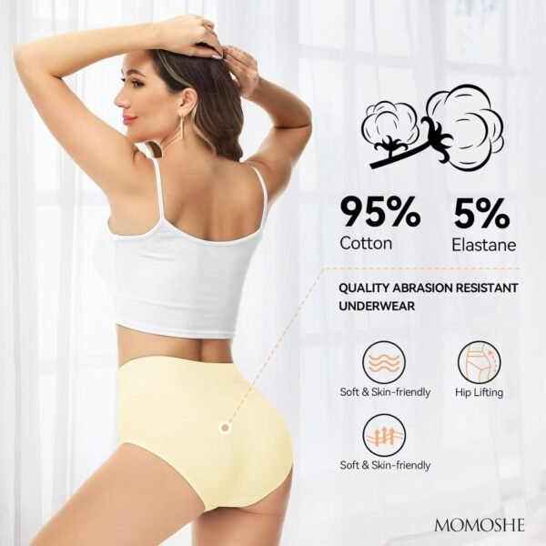 Momoshe Culotte Femme Coton Taille Haute Lot de 5 Elasticité Ventre Plat Post Accouchement Gainante Slip Shorts Shorty pour Femmes Sport Extensibles Doux Décontracté Boxer sous-Vêtements – Image 4