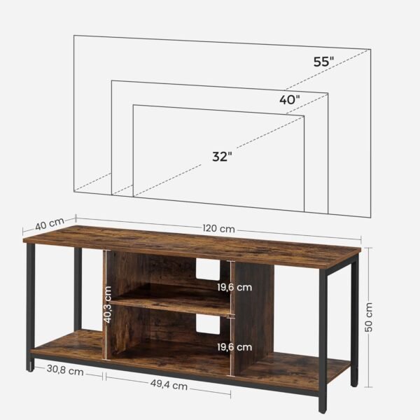 VASAGLE LTV060B01 Meuble TV pour TV Jusqu’à 152 cm (60"), avec étagères Ouvertes, Console TV pour Salon, Salle de Divertissement Marron Rustique/Noir – Image 4
