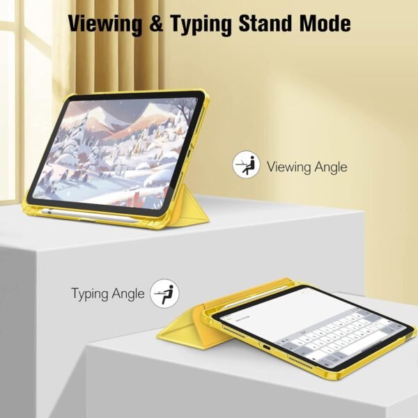 FINTIE Coque pour iPad (A16) 11ème Génération 11 Pouces 2025, iPad 10ème Génération 10.9 Pouces 2022 - [Rangement de Stylet] Coque Rigide Transparente Givrée, Housse Légère Fine, Jaune – Image 4
