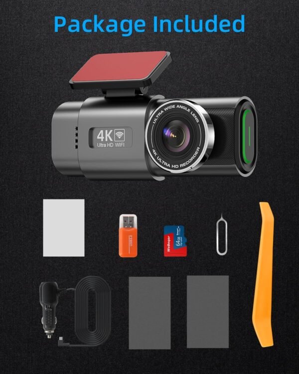 Caméra Embarquée WiFi Avant Arrière 4K+1080P,Dashcam avec Carte SD 64 G, Contrôle par Application,Vision Nocturne, Capteur G, Enregistrement en Boucle, WDR – Image 6