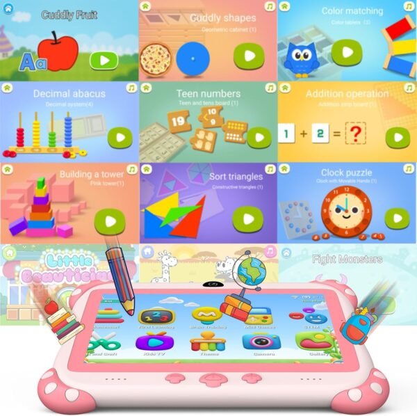 Ascrecem Tablette pour Enfant,7 Pouces Android Tablette Enfants avec WiFi,HD,Bluetooth,ContrôLe Parental, Logiciel Enfant Pré-Installé Quad Core 32Go ROM Tablette Tactile Educative Youtube Google Play – Image 2