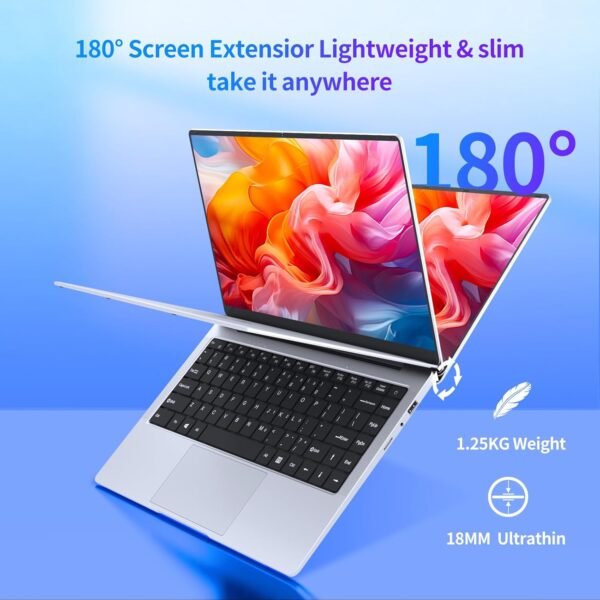 Ordinateur Portable Win11 Pro Celeron J4125 PC Portable, Laptop écran IPS FHD 14,1 Pouces, (8 Go LPDDR4 RAM 256 Go SSD ROM), PC Portable Convertible 180°, Mini HDMI protège Clavier français – Image 7