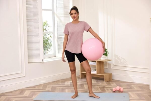 Gyabnw T-Shirt Sport à Manche Courte Tee Shirt Femme Fitness Col Rond Devant et Dos en Maille Légère et Respirante Séchage Rapide Adapté au Fitness,à la Course,au Pilates,Yoga et à d'autres Occasions – Image 5