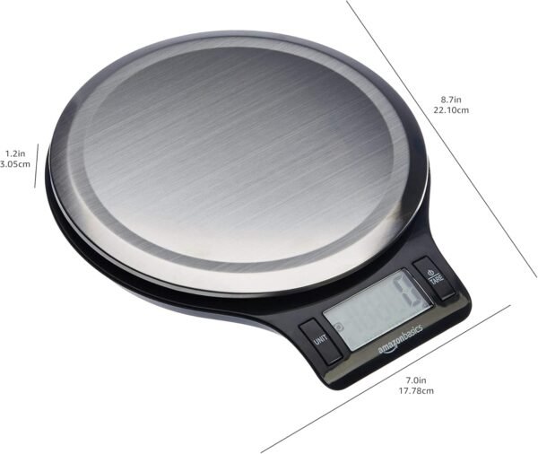 Amazon Basics Balance de cuisine numérique, sans bisphénol A, en acier inoxydable avec affichage LCD (piles fournies), Noir – Image 6
