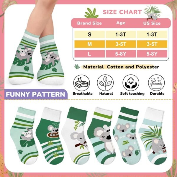Queenshin 6 Paires Chaussettes Courtes pour Enfants Filles Motifs Doux et Respirant de 2 à 11 Ans – Image 6