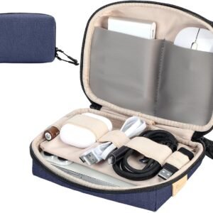 SIMTOP Trousse Organisateur Câbles Compacte, Sac de Rangement pour Accessoires PC, Power Bank, Câbles, Cartes SD - Idéal Voyage/Bureau/Photographie (Bleu)