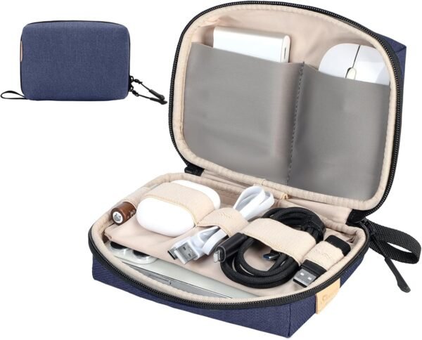 SIMTOP Trousse Organisateur Câbles Compacte, Sac de Rangement pour Accessoires PC, Power Bank, Câbles, Cartes SD - Idéal Voyage/Bureau/Photographie (Bleu)
