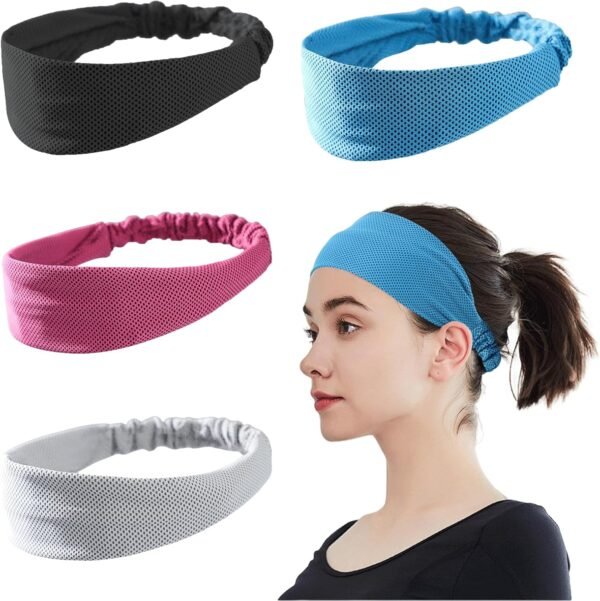 Mezrkuwr Lot de 4 bandeaux rafraîchissants – Bandeau d'entraînement rapide et frais pour homme et femme, bandeau anti-humidité pour temps chaud, course à pied, sport