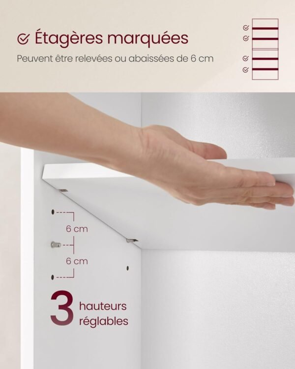VASAGLE Bibliothèque, Étagère sur 6 Niveaux, Meuble de Rangement Ouvert, Étagère, 24 x 40 x 178,5 cm, pour Salon, Bureau, Salle à Manger, Blanc Nuage LBC167T14 – Image 5
