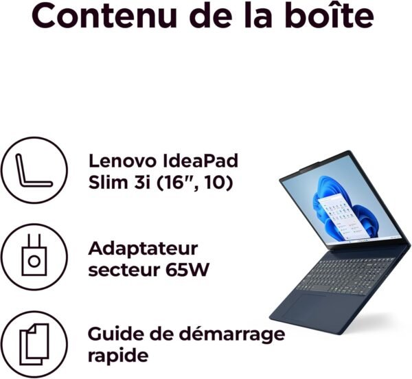 Lenovo IdeaPad Slim 3 16IRH10 - Ordinateur Portable 16'' WUXGA (Intel Core i7-13620H, RAM 16Go, SSD 1To, Intel UHD Graphics, Windows 11 Home) Clavier AZERTY Français - Bleu – Image 8