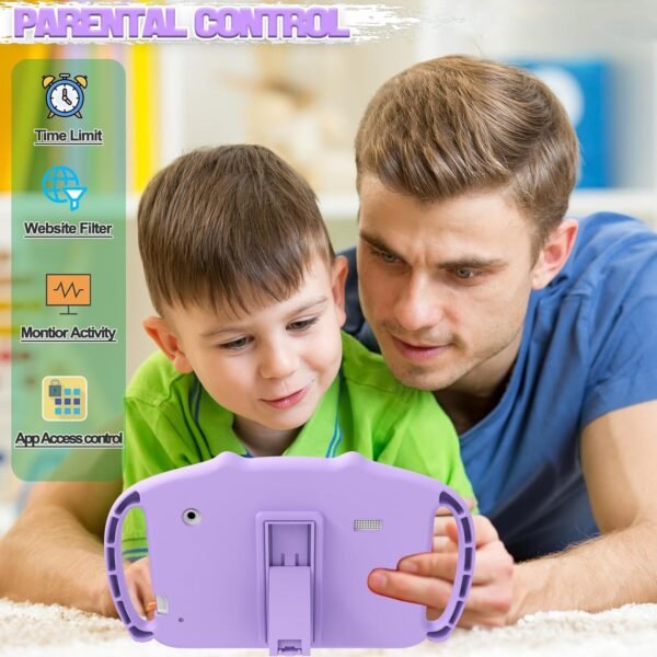 Ascrecem Tablette Educative Enfant 7 Pouces Android Tablette Enfants avec WiFi 6 Bluetooth Quad Core 2 Go RAM 32 Go ROM Tablet Bebe avec Contrôle Parental Jeux Éducatifs Étui Antichoc Youtube (Violet) – Image 3