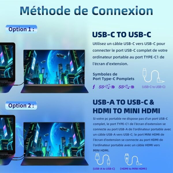 Newwin Écran Portable 15,6" FHD 1080P IPS HDR Deuxième Ecran Portable Moniteur de Voyage 120% sRGB USB-C HDMI Plug & Play Moniteur de Jeu Externe pour Ordinateur Portable PC Mac Switch Xbox PS3/4/5 – Image 5