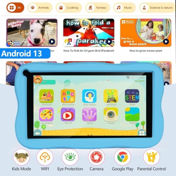 SUMTAB Tablette Enfants 7 Pouces Android Tablette pour Enfant avec 8GB RAM+64GB ROM(TF 256GB), Contrôle Parental, WiFi, Bluetooth, Kids Tablette Tactile Éducative avec Kid-Proof Étui(Bleu) – Image 5