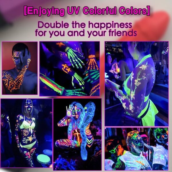 HISUNBEN Peinture Fluorescents UV Comprend 70 Modèles,Maquillage Enfant 12 Crayons De Peinture UV Néon Pour Le Visage Et Le Corps, Lavables Non Toxiques,Enfants et Adultes pour Halloween,Carnaval,Noël – Image 2