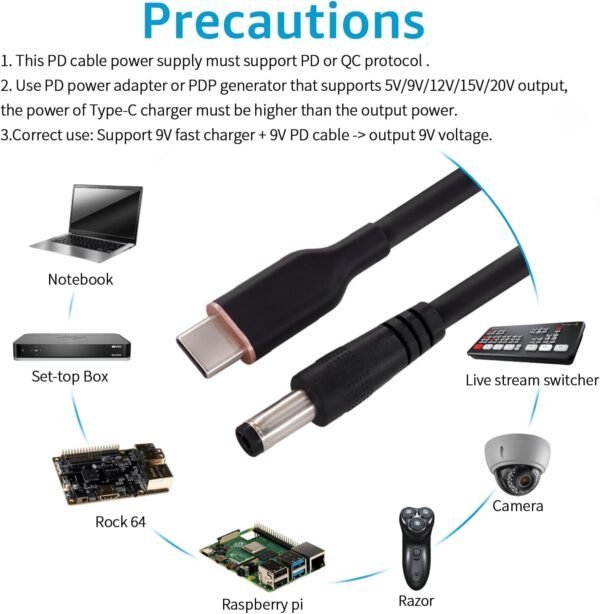 DSD TECH MagicConn SH-CP09A Câble d'alimentation USB Type C PD vers DC(55x25)-9V – Image 5