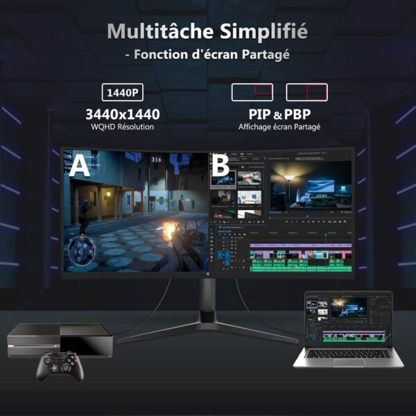 Z-Edge Écran PC Gamer Incurvé 34'', 3440x1440, 165Hz, 1ms, Hauteur & Inclination Réglable, Moniteur Ultrawide 21:9 avec DP Câble, FreeSync, 1500R VA, 2*HDMI2.0& 2*DP1.4, RGB, VESA 100 * 100mm – Image 5