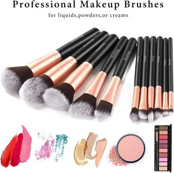 14 PCS Set Pinceaux Maquillage Rose Doré avec Eponge Maquillage et Brosse De Nettoyage Synthétiques Haut De Gamme pour fond De Teint Mélange Poudre Le Visage Ombres à Paupières – Image 7
