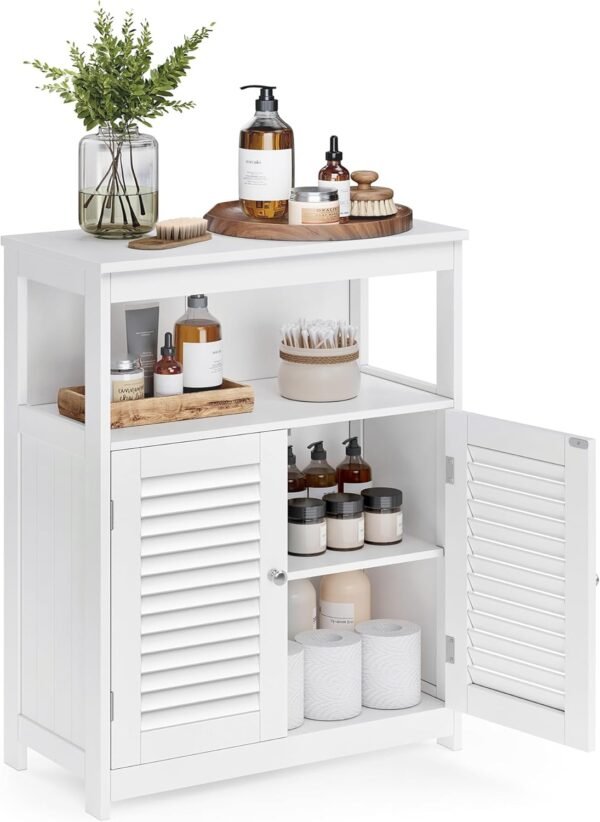 VASAGLE Meuble de Salle de Bain, Meuble de Rangement, Commode, Placard, Armoire, avec Étagères Réglables, Étagère de Rangement avec 2 Portes, 30 x 60 x 80 cm, Blanc BBC40WT