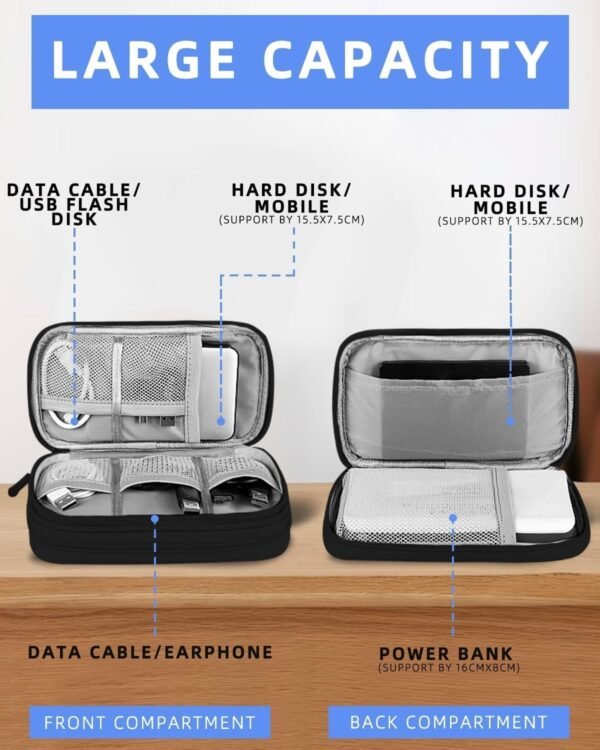 SOBEAU Sac de Rangement Câble,Organisateur Accessoires Électronique,Pochette Câble de Voyage,Sac de Cable Organizer Portable,Tech Pouch de Transport pour Disque Dur Externe, HDD USB Câbles, Chargeur – Image 4