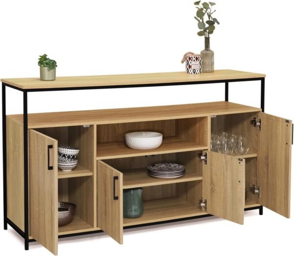 IDMarket - Buffet 4 Portes 140 cm Detroit avec Niche Design Industriel – Image 5