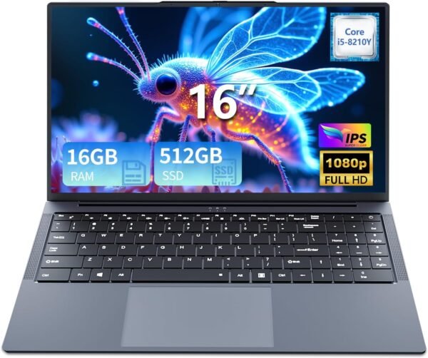 16 Pouces Ordinateur Portable, Processeur Core i5 8210Y Jusqu'à 3,6G Hz 16Go RAM, 512Go SSD WIN 11, PC Portable écran 1920 x 1200 IPS, RJ45, USB 3.0, HDMI, BT 5.0, Laptop Pavé Numérique Rétroéclairé
