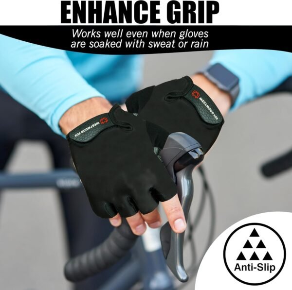 WESTWOOD FOX Gants de cyclisme demi-doigts unisexes rembourrés poignées paume vélo été équitation VTT gants pour homme femme anti-dérapant Mitaines courtes VTT vélo de randonnée sport gants escalade – Image 8