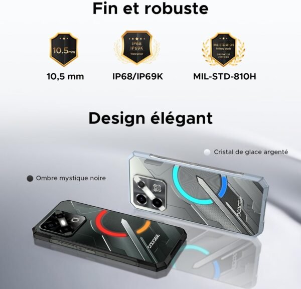 DOOGEE Blade GT Play Telephone Portable Incassable 5G, Smartphone Incassable avec Effet de Lumière LED, 6,72” FHD+ 120Hz, Dimensity D7050, 20GB+256GB/TF 2TB, 50MP AI Caméra, 5800mAh/NFC/AI Fonction – Image 3