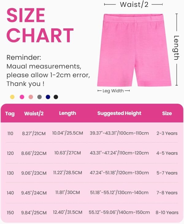 Auranso Lot de 5 Short Cycliste Leggings Filles Enfants Sport Courts pour Filles 2-10 Ans – Image 6