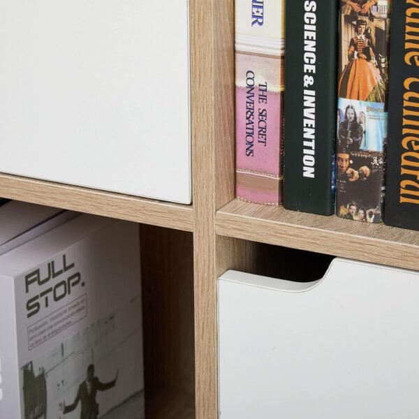 Mondeer Étagère de Rangement, Bibliothèque avec 6 Cubes Moderne en Bois Inclus 3 Portes et 3 Ouvertes, pour Salon ou Bureau, 60 D x 30 W x 90 H cm, Blanc et Chêne – Image 7