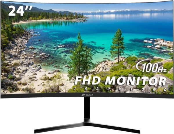 CRUA 24" 100 Hz Moniteur de Jeu incurvé de, Full HD 1080p 2800R sans Cadre, GTG 1 ms avec FreeSync, Faible Flou de Mouvement, Soin des Yeux, VESA, HDM“