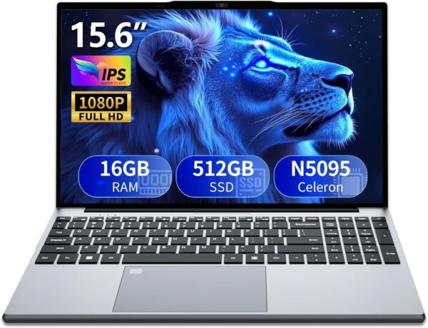 Ordinateur portable 15,6 pouces, 16 Go RAM SSD 512 Go processeur N5095 carte graphique UHD, PC Portable Full HD 1920 x 1080, avec WiFi 5/USB 3.0/pavé numérique/clavier rétroéclairé/Touch ID Laptop