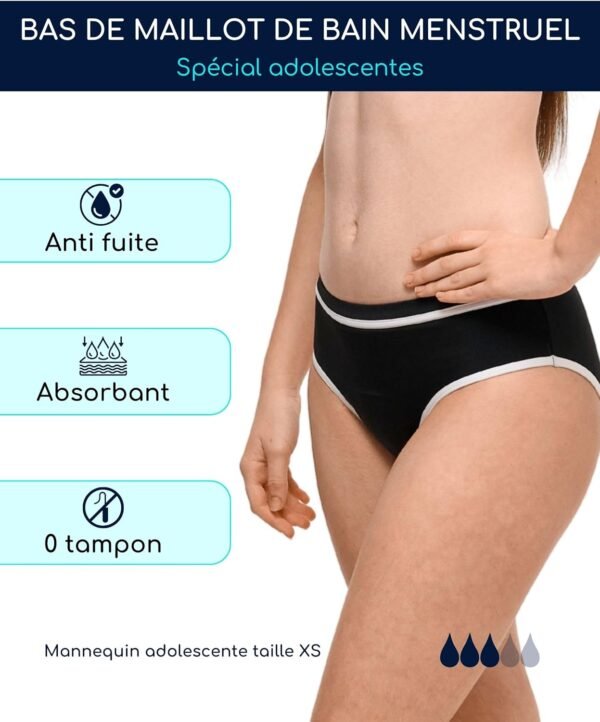 SORIO® Bas de Maillot de Bain Menstruel pour Adolescente - Anti Fuite, Anti Odeur, Tissu imperméable et Respirant. Flux léger à modéré - Ava – Image 2