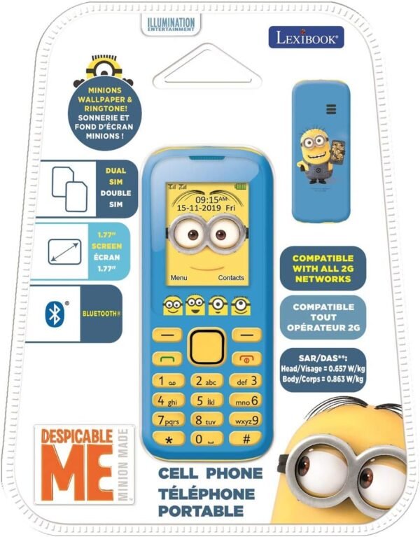 Lexibook, Moi, Moche et Méchant, Téléphone Portable 2G Minions, Double Sim, Appareil Photo, Batterie Rechargeable, Jaune/Bleu, GSM20DES – Image 2