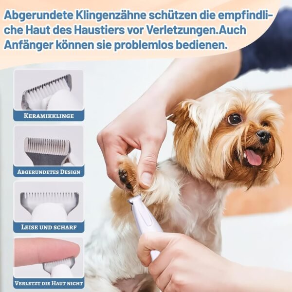 Tondeuse patte chien entre coussinets, Rasoir rechargeable étanche pour animaux de compagnie avec lumière LED, Tondeuse de toilettage à faible bruit, pour chien Chat et Autres Animaux. – Image 5