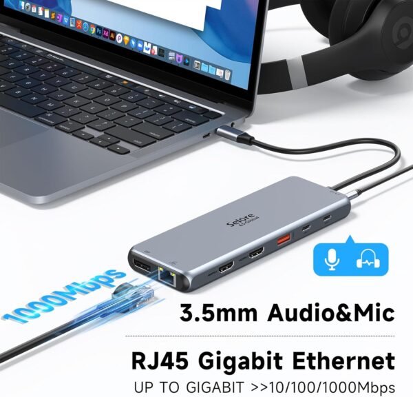HUB USB C Docking Station USB C Dual HDMI, 13 en 1 Dock USB C vers Double HDMI, Displayport, USB C 3.1, PD 100W, USB 3.1/3.0/2.0, Ethernet RJ45, Audio, Stations d'accueil USB C pour MacBook HP Dell – Image 7