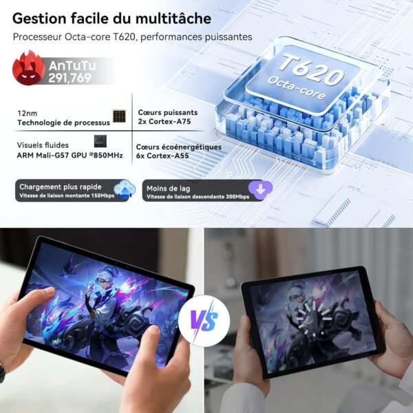 Blackview Mega8 Tablette 13 Pouces Android 15, 90Hz 2K Tablette Tactile, 2.2GHz Octa-Core T620 Tablettes Gaming, 12Go RAM + 256Go ROM/2To TF, 4G LTE SIM, 11000mAh/50MP + 13MP/Gemini AI2.0/Widevine L1 – Image 2