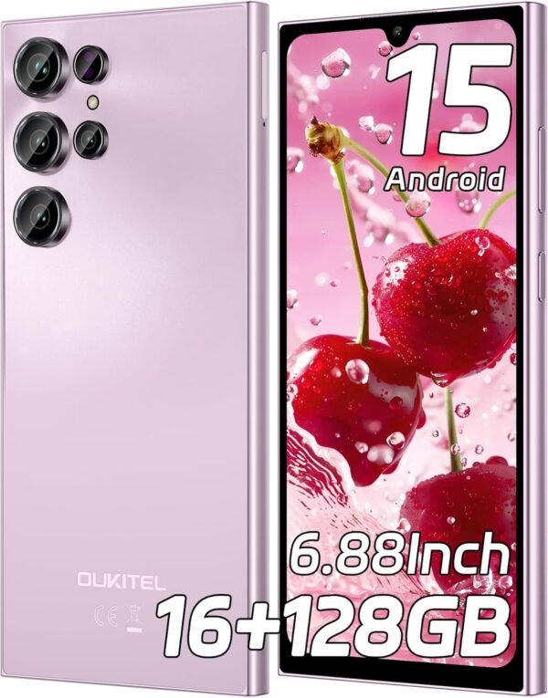 OUKITEL C61 Smartphone Pas Cher Android 15-16(4+12) Go +128Go(TF 1TB) Telephone Portable Pas Cher, 6.88" HD+ Écran, 5150mAh Telephone, 13MP+5MP Téléphone Gaming, 4G Dual SIM/GPS/Fingerprint/Face ID