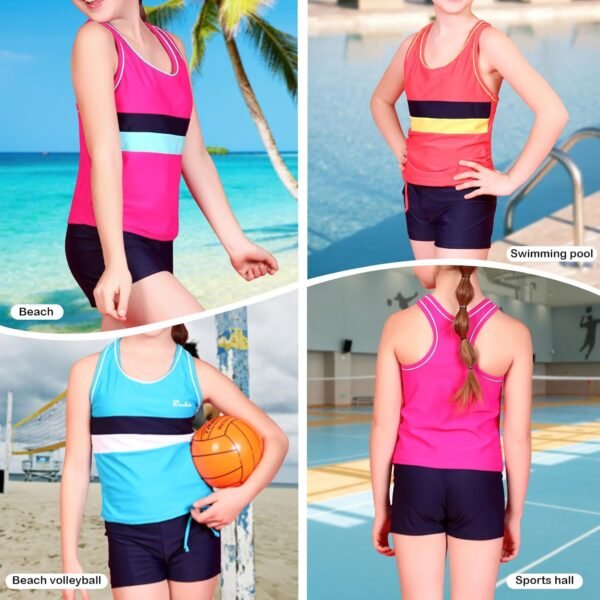 Febbabe Maillot de bain deux pièces pour fille avec short, tankini pour enfants, vacances d'été, plage, 3 à 15 ans – Image 7