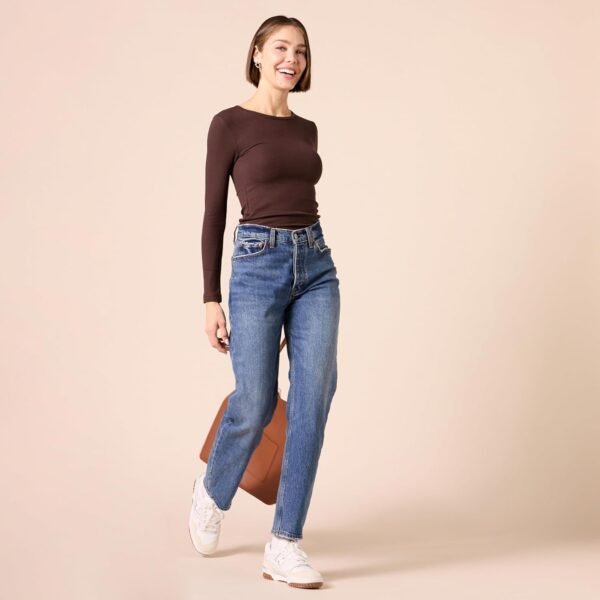 Amazon Essentials Haut à Encolure Ronde et Manches Longues, Coupe ajustée, en Maille côtelée (Existe en Grandes Tailles) Femme, Lot de 2 – Image 5