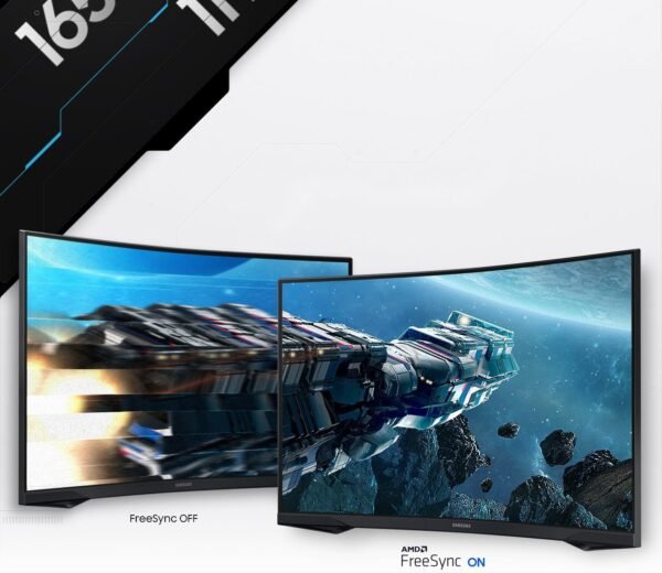 Samsung Ecran PC Odyssey G55C 27’’, 165Hz , 1ms, Dalle VA Incurvée 1000R, QHD : 2560x1440, 2500:1,HDR10, AMD FreeSync, Auto Source Switch +, Pied Ajustable, DisplayPort, HDMI – Image 8