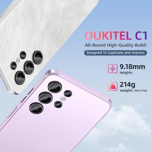 OUKITEL C1 Smartphone Pas Cher Android 15, 16(4+12)Go +128Go(TF 1TB) Telephone Portable Pas Cher, 6.52" HD+ Écran, 5150mAh Telephone, 13MP+5MP Téléphone Gaming, Triple 4G SIM/GPS/Fingerprint/OTG/3.5mm – Image 7