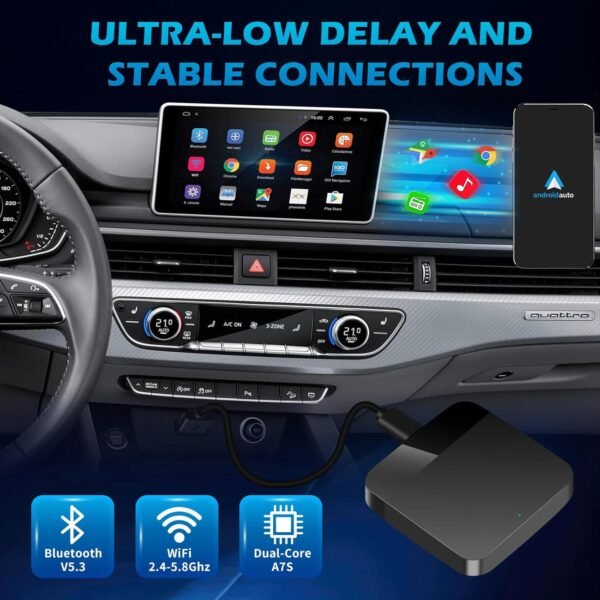 MEETOWN Adaptateur sans Fil pour Android Auto, Transforme Android Auto Filaire en sans Fil, Plug and Play avec USB-A & USB-C, Compatible avec Android 10+ – Image 3
