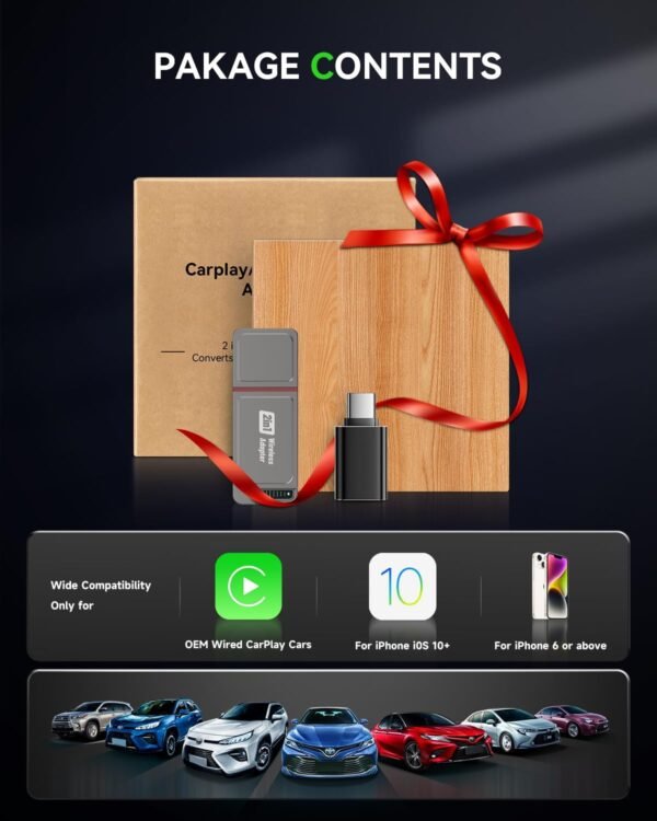 Spedal Mini Adaptateur CarPlay & Android Auto sans Fil pour iPhone, Bluetooth 3.0, Wi-FI 5,8GHz, iOS 10+/Android 10+, Reconnexion Automatique (Gris) – Image 5