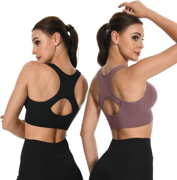2 Pièces Brassière Sport Femme Zippée Devant, Soutien Gorge de Sport Femme sans Armature sans Couture Push Up Sport Bra avec Coussinets Amovibles – Image 6