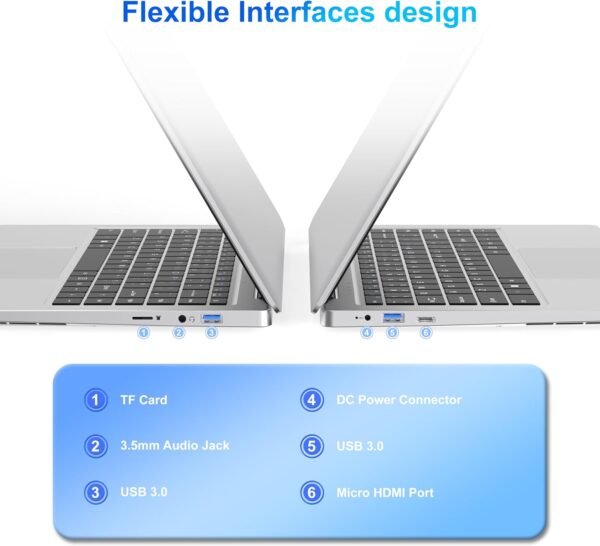Ordinateur Portable 14,1" Pouces laptop, 6 Go de RAM, 128 Go de SSD, N4000 Celeron Dual-Core, Wi-Fi Bluetooth 2,4/5,0G, 1366 * 768 IPS, Design sans Ventilateur, Inclus une Souris, Clavier à Membrane. – Image 6