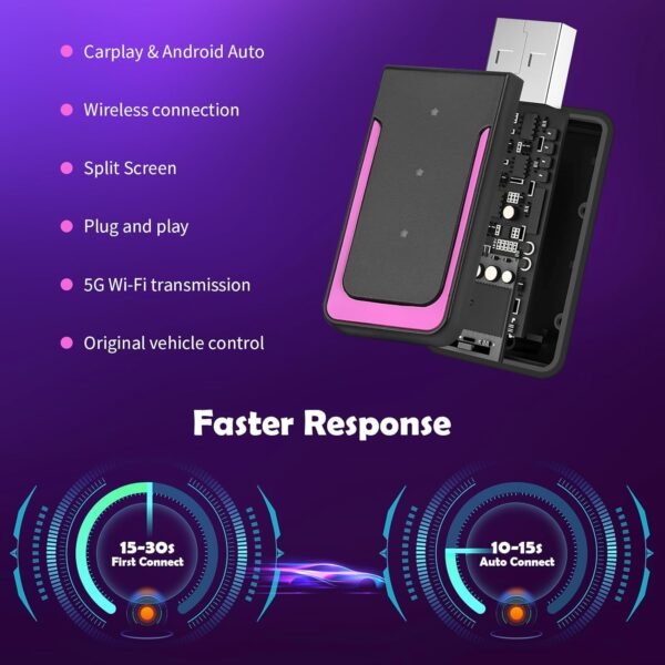 Adaptateur Carplay sans Fil, Euakee Adaptateur sans Fil Automatique Mini Edition, Convertit Le Dongle Car-Play Filaire en Plug pour i et Android, pour Plus de 800 Voitures – Image 6