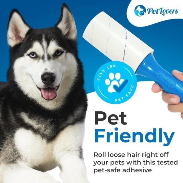 PetLovers Rouleau adhesif Vetement Anti-Peluches pour Poils d'animaux 450 Feuilles très adhésives – Image 4