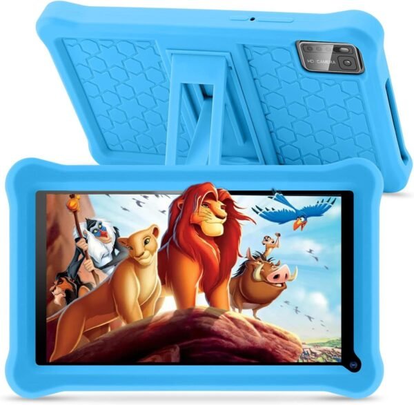 Tablette Enfants 7 Pouces Android 13 Tablette avec 8Go RAM 64Go ROM(TF 128Go), Applications Pré-Installé, Contrôle Parental, Bluetooth, WiFi, Tablette Tactile Éducative avec Kid-Proof Étui-Blue