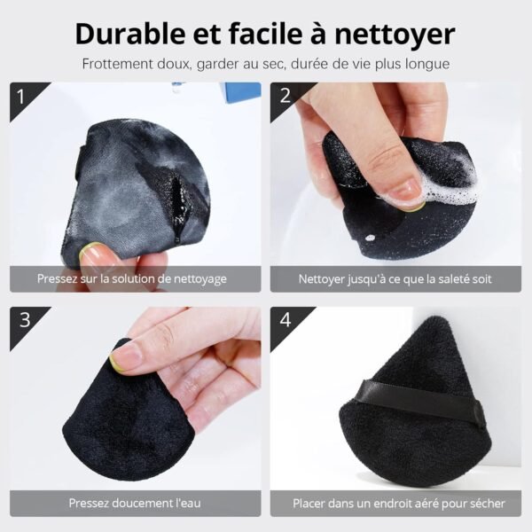 BEAKEY Triangle Houpette Libre Et Cosmétique Liquide, Éponge Poudre Douce En Peluche, Outil De houpette maquillage Fond De Teint (6 Pièces Noir) – Image 7